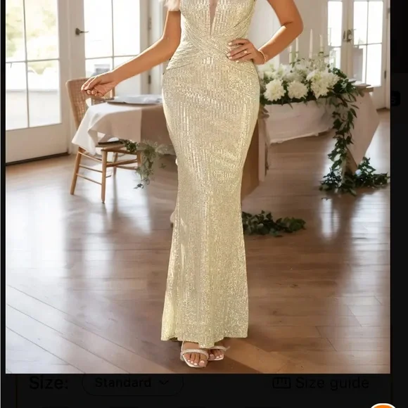 Silver Backless Sequin Gown with V-neck for Wedding Guest - Picture 6 of 11